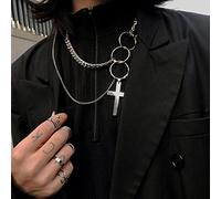Punk CoHiphop Double Layer Metal Round Circle Chain Link Cross Pendant Necklace for Women Men Party