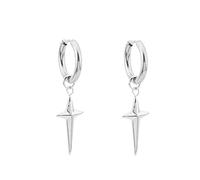 Punk Cross Star Dangle Drop Huggie Small Hoop Earrings for Men Women Stainless Steel Minimalist Personalized Simple Sleeper Hinged Hoops Dangling Hanging Hip Hop Lightweight Fashion Jewelry