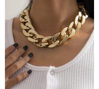 Punk Cuban Link Chain Choker Necklace Gold Lightweight Chunky Oval Chain Link Necklace Statement Hip Hop Jewelry