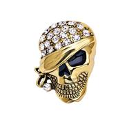 Punk CZ Skull Brooch Pin for Women Men Gold/Silver Plated Vintage Sparkling Crystal Cubic Zirconic Skeleton Lapel Pins Halloween Costume Accessories Festive Party Jewelry, 1.92inch*1.27inch, Metal