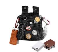 Punk Denim Thigh Bag - Vintage Waist Pouch, Handmade Retro Punk Denim CrossbodyBag with Adjustable Waist Strap, Cool Festival Travel Pouch | Funny Fashion Accessory Bags for Music Events, Daily Wear