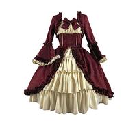 Punk Dresses for Women Halloween Vintage Goth Dress Long Sleeve Witch Vampire Renaissance Costume Corset Gothic Off the Shoulder Midi Pirate Costumes Medieval Lolita Dress, Red, XXL