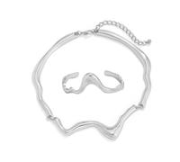 Punk Dripping Water-drop Necklace Bracelet for Women Men Unisex Thick Drippy Chain Liquid Metal Collar Rocker Hip-hop Choker Bangle Cool Metallic Unique Funky Statement Grunge Jewelry Set, L, Zinc, No