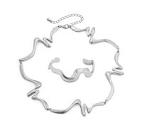 Punk Dripping Water-drop Necklace Bracelet for Women Men Unisex Thick Drippy Chain Liquid Metal Collar Rocker Hip-hop Choker Bangle Cool Metallic Unique Funky Statement Grunge Jewelry Set, L, Zinc, No