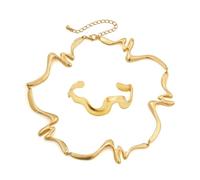 Punk Dripping Water-drop Necklace Bracelet for Women Men Unisex Thick Drippy Chain Liquid Metal Collar Rocker Hip-hop Choker Bangle Cool Metallic Unique Funky Statement Grunge Jewelry Set, L, Zinc, No