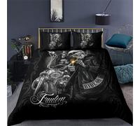 Punk Duvet Cover Double, Soft Reversible Quilt Cover with Demon Magic Motorcycle Pattern, Double Bedding Set Microfibre with Zipper Closure, Washable Comforter Cover and 2 Pillowcases, 200x200 cm, Z07