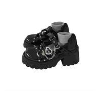 Punk Fashion Black Chain Heart Buckle Female Lolita Cute Mary Janes Pumps Platform Wedges High Heels Women's Sweet Gothic Punk Shoes, black, 8.5 UK