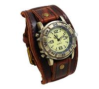 Punk Fashion Leather Men Buckle Retro Pin Watch Strap Men's Watch Android Men (Coffee, One Size)