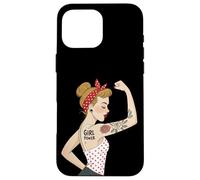 Punk Girl Power Feminist Retro Art Rosie Riveter Tattoo Case for iPhone 16 Pro Max
