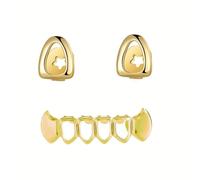 Punk Gold Plated Hip Hop Teeth Grillz Cap for Men Women, Street Trendy Hollow Out Grills, Cosplay Party Teeth Grillz Jewelry Accessories(Gold)