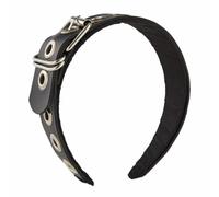 Punk Gothic Black Belt Headband,PU Leather with Metal Buckle, Rock Style Headband,Red Hair Accessories for Women (Black, One Size)