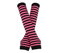Punk Gothic Rock Long Arm Warmer Fingerless Gloves, Black Fuchsia, One Size