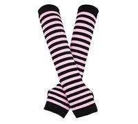 Punk Gothic Rock Long Arm Warmer Fingerless Gloves, Black Pink, One Size