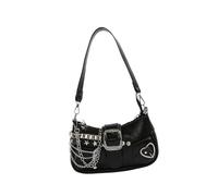 Punk Grunge Star Rivets Shoulder Bag with Metal Chain Motorcycle Underarm Purse Handbag Zippered Armpit Bag for Women, Black, Bohemian