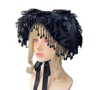 Punk Handmade Lace Bonnet With Black Bowknot And Fringed Trim Design Adjustable Tie Headpiece For Women Cosplay Event Cosplay Headwear