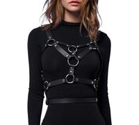 Punk Harness Women's Leather Upper Body, Leather Bra Bondage with Triple Waist Restraints Adjustable Gothic Clothing Women's Bondage Harnesses for BDSM Sex Fetish Toy for Sex, Black