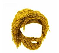 Punk Hat with Attached Straight Wig and Knitted Beard - Cool Men's Hats and Caps Bad Taste Accessories, yellow, One Size