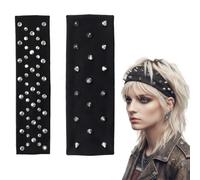 Punk Headbands for Women, 2pcs Studded Black Headbands Y2k Grunge Rivet Headband Flat Rivet & Spike Cone Hair Bands Gothic Rock Punk Accessory For Concerts, Festivals & Daily Wear