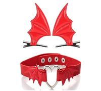 Punk Headdress Bat Wing Halloween Pair Hair Clip + Choker With Devil Wing Cool Girl Bat Wing Shape Gothic Choker