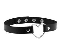 Punk Heart Choker Necklace PU Leather Statement Collar with Metal Spike Pendant, Adjustable Gothic Lolita Collar for Women & Men, 90s Grunge Festival Jewellery Gift