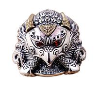 Punk Heavy 925 Sterling Silver Garuda Ring Eagle Head Ring with Red Eyes Two Tone Statement Ring for Men Boys Open and Adjustable