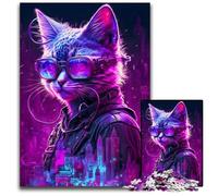 Punk Human Cat 1000 Piece Puzzle Wooden Jigsaw Puzzles for Adults Educational Activity for Cognitive Skills Cognitive Skill Improvement 50x75CM/19.68x29.52inch
