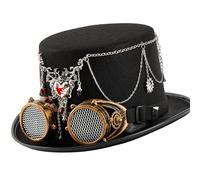 Punk Industrial Top Hat With Functional Heart Pendant Chain Mechanism And Adjustable Eyewear For Costume Cosplay Event Gothic Rock Gear Styles Headwear