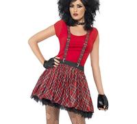 Smiffys Punk Kit, Tartan with Tutu, Braces and Fingerless Gloves, 1980's Fancy Dress, Adult Dress Up Accessories