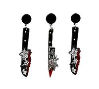Punk Knife Dagger Drop Dangle Earring Set,Skull Flower Bloody kitchen knife dagger Gothic Acrylic Halloween Earrings for Women Hip Hop Bloody Halloween Party Jewelry, Acrylic, No Gemstone
