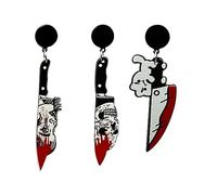 Punk Knife Dagger Drop Dangle Earring Set,Skull Flower Bloody kitchen knife dagger Gothic Acrylic Halloween Earrings for Women Hip Hop Bloody Halloween Party Jewelry, Acrylic, No Gemstone