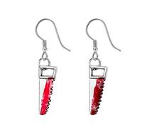 Punk Knife Red Blood Print Horror Halloween Dangle Hook Earrings Gothic Axe Scissors Sword Chainsaw Wrench Drop Huggie Hoops Earring Personalized Jewelry Gifts for Women Girls, Metal, No Gemstone