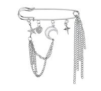 Punk Lapel Punk Brooch Pins Star Cross Pin for Women Clothes Y2k Collar Pins Coat Safety Pin Brooch Shawl Pin Brooch Chain Punk Safety Pins Hanging Chain Moon Heart Brooch Pins for Women Clothes