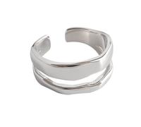Punk Layered Irregular Open Band Ring for Women Unisex Unique Chunky Thick Geometry Wide Fashion Thumb Knuckle Finger Cuff Ring Adjustable Statement Trendy Jewelry Gift(Silver)