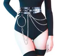 Punk Leather Waist Chain Belt Gothic Rock Harness Belts Layered Ring Belly Body Chains Adjustable Rave Festival Belt Girdle Wrap for Halloween Night Club Carnival Party