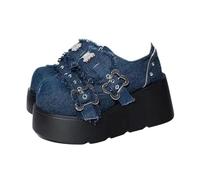 Punk Metal Chain Chunky Platform Ankle Boots Women Winter Y2K Thick Bottom Denim Woman Black Gothic Lolita Shoes(Blue,4 UK)
