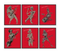 Punk Music Poster, Not Dead Music Canvas Wall Art Prints, Rock Human Skeleton Musician Playing Poster, Rock and Roll Forever Skull Music Room Decor Wall Decor (Gothic Music Poster, 11"x14" UNFRAMED)
