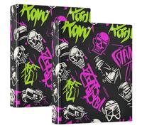 Punk Peach Black Skulls Rock One and A Half Inch Binder Round Rings with Interior Pockets Pack of 1/2 Assorted Binders Hardcover