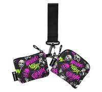 Punk Peach Black Skulls Rock Women's Change Wallet Card Cases Thin Flat Business Card Case Money Organizer with Wristle Strap for Work Travel 2 Packs, punk peach black skulls rock, One Size, Art Deco