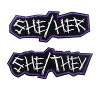 Punk Pronoun Patch He/Him/She/Her They/Them Embroidered Iron on Sew-On Patches for Jackets Jeans Vests Hats Backpacks Shirts Punk Accessories (She Her & She They Purple)