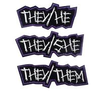 Punk Pronoun Patch He/Him/She/Her They/Them Embroidered Iron on Sew-On Patches for Jackets Jeans Vests Hats Backpacks Shirts Punk Accessories (They Them & He & She Purple)