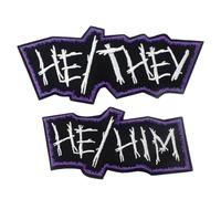 Punk Pronoun Patch He/Him/She/Her They/Them Embroidered Iron on Sew-On Patches for Jackets Jeans Vests Hats Backpacks Shirts Punk Accessories (He Him & He They Purple)