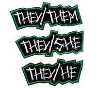 Punk Pronoun Patch He/Him/She/Her They/Them Embroidered Iron on Sew-On Patches for Jackets Jeans Vests Hats Backpacks Shirts Punk Accessories (They Them & He & She Green)