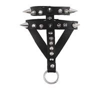 Punk PU Leather Bracelet with Finger Ring, Double-Layer Studded Wristband Adjustable Hand Chain for Men and Women Halloween Costume Body Chain Cosplay Party Nightclub Prop Accessory Decoration Jewelry