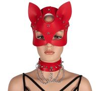 Punk PU Leather Cat Mask Choker Set Women Steampunk Goth Spiked Choker Fox Half Face Eyemask Halloween Raves Night Club Mardi Gras Masquerade Costume Mask Studded Chain Collar Necklace Jewelry