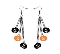 Punk Pumpkin Ear Hook Skull Funny Bat Spider Dangle Earrings Halloween Costume Accessories Hip Hop Black Chain Jewelry Black Chain Halloween Earrings for Girls, フリーサイズ