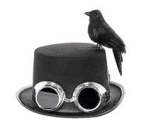 punk punk hat 1PC Steampunk Top Hats With Crow And Decorative Glasses Unisex Halloween Cosplay Hat Retro Style Cap Props For Halloween Party,Role Playing,Photography
