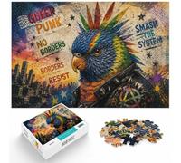 Punk Rainbow Lorikeet with Anarchy Symbols Jigsaw Puzzle, 1000 Piece