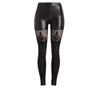 Punk Rave Women's Victorian Style Macbeth Faux Leather Look Leggings with Lace - Size Medium Black