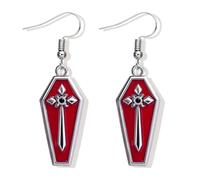 Punk Red Blood Gothic Dangle Earrings for Women Coffin Sword Arrow Cross Heart Drop Earring Creepy Vampire Halloween Party Exaggerated Pendant Accessories, L, Alloy Steel, No Gemstone