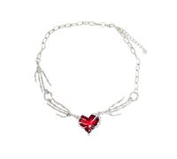 Punk Red Heart Necklace for Women Men Gothic Personalized Skeleton Hand Bloody Love Hearts Skull Hands Paperclip Chain Necklace for Y2k Goth Halloween Cosplay Party Christmas Holiday Fashion Jewelry